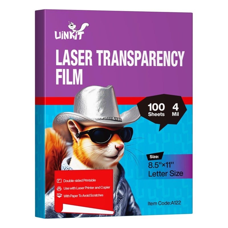 Uinkit Laser Transparency Film 8.5x11 Transparent Paper for Overhead Projector and Laser Jet Printer Copier, 100 Sheets - Image 1